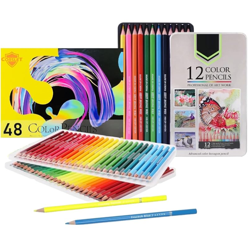 Corslet Set Of 60 Pcs Colour Pencil Set With Two Different Packs Of 48 Pc Oil-Based Pencil Colour Set & 12 Pc Color Penc