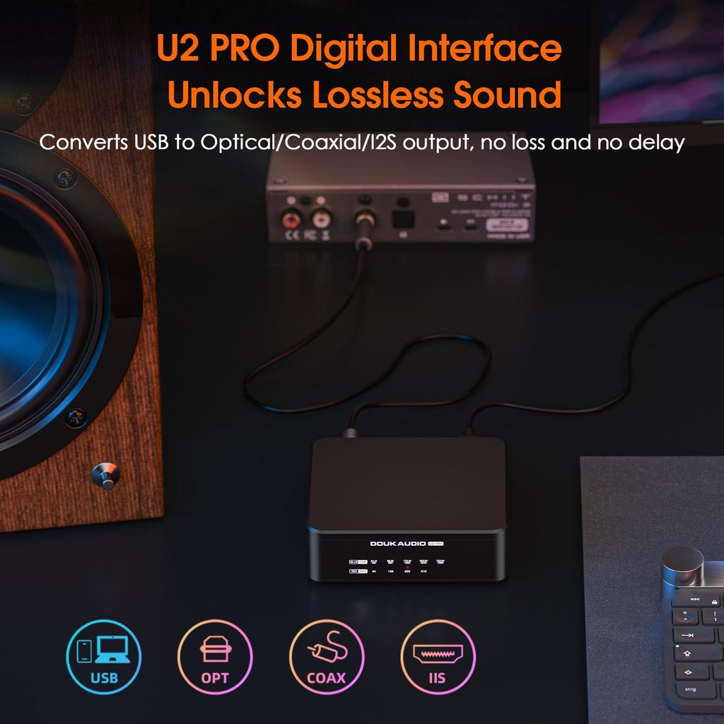 Douk Audio U2 PRO USB Digitale Schnittstelle mit XMOS DSD512 Austauschbar Kompatibel mit und Kompaktes Design XU316, Optischer/Koaxialer/I2S-Ausgang, Unterstützung,