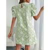 Textured Jacquard Women New Style Summer Vintage Dresses Round Neck Bubble Sleeve