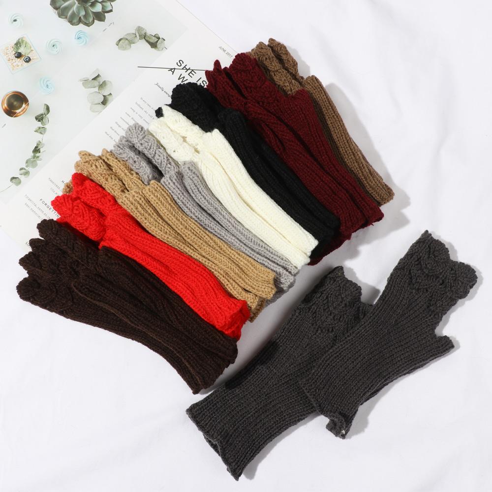 Winter Soft Candy Color Arm Warmers Knitted Gloves Fingerless  Mittens Thick Warm