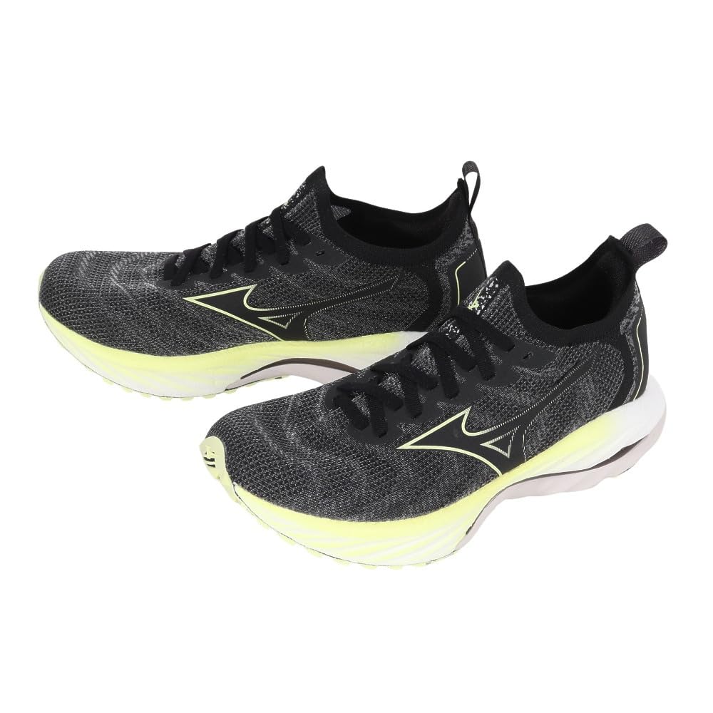 Mizuno Wave Neo Wind Running Shoes, Men's, Lightweight, for Jogging, Marathons, Sports, and Training, Black/Yellow/White, Size 29.0 Cm, 2E