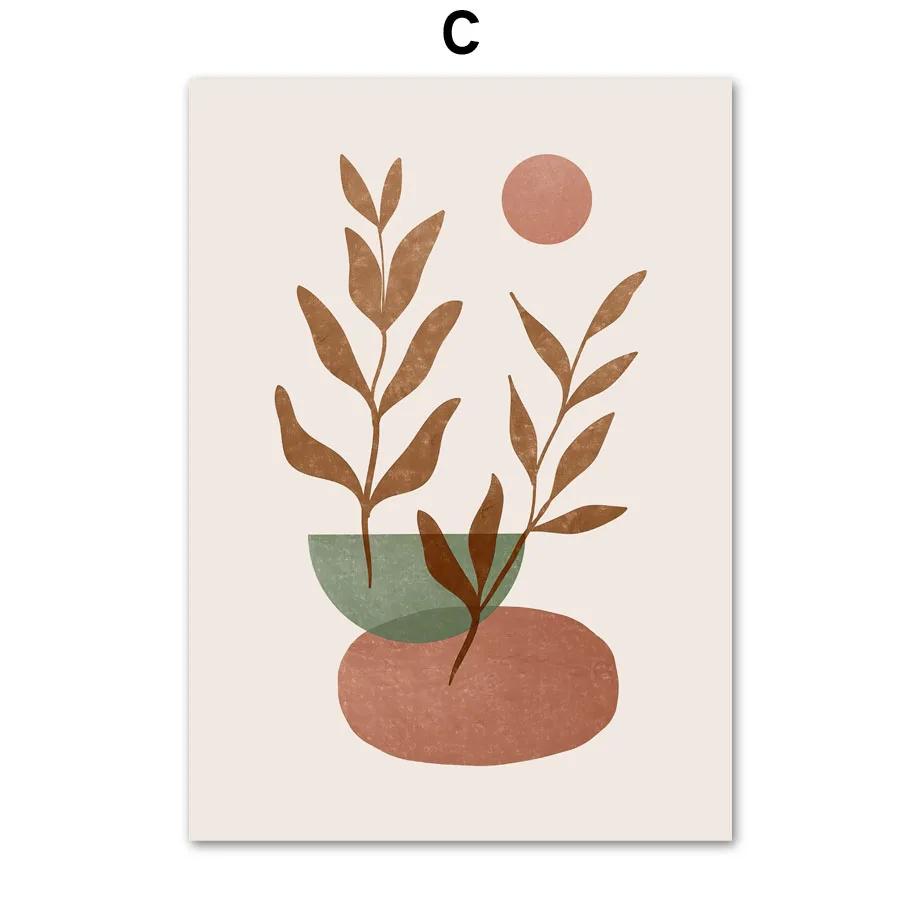 Sun Leaves Moon Geometry Abstract Landscape Posters Prints Canvas Painting Gallery Wall Art Pictures For Living Room Decor