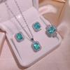 Vintage Rectangular Emerald Cut Green Gem Jewelry Set 925 Silver Halo Cubic Zirconia Necklace Earrings Ring 3Pcs Jewelry