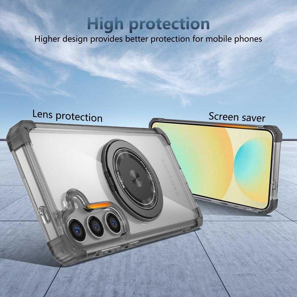 KEYSION Transparent Case for MagSafe for Samsung Galaxy S24 FE 5G 360° Magnetic Ring Stand Wireless Charging Clear Phone Cover