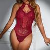 European & American Hot Style: Sheer Hollow-Out Halter Tie-Up Patchwork Jumpsuit