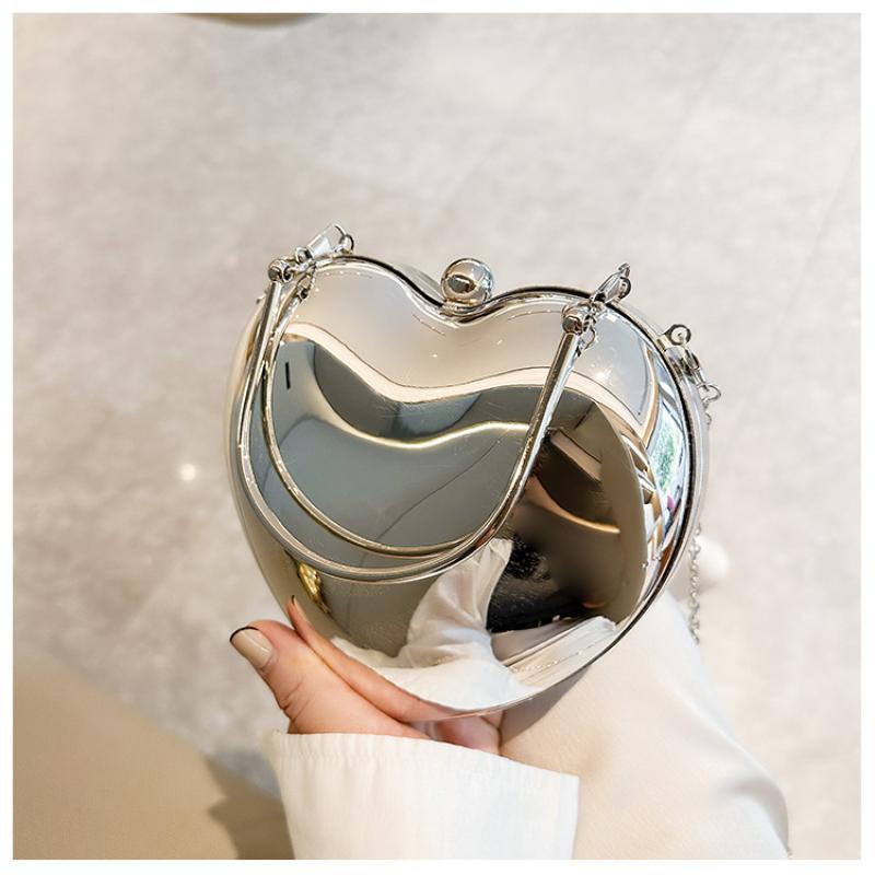 

Heart Shaped Clutch Evening Bag Female Luxury Designer Crossbody Shoulder Bag Wedding Party Lovely Mini Purse Top Handle Bag срібний