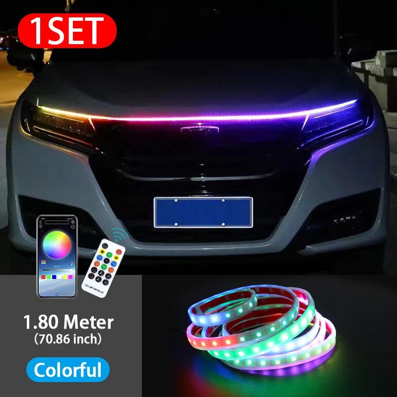 Car Hood LED Daytime Running Light Scan Starting Waterproof Flexible Auto Engine Hood Guide Decorative Ambient Lamp 12V