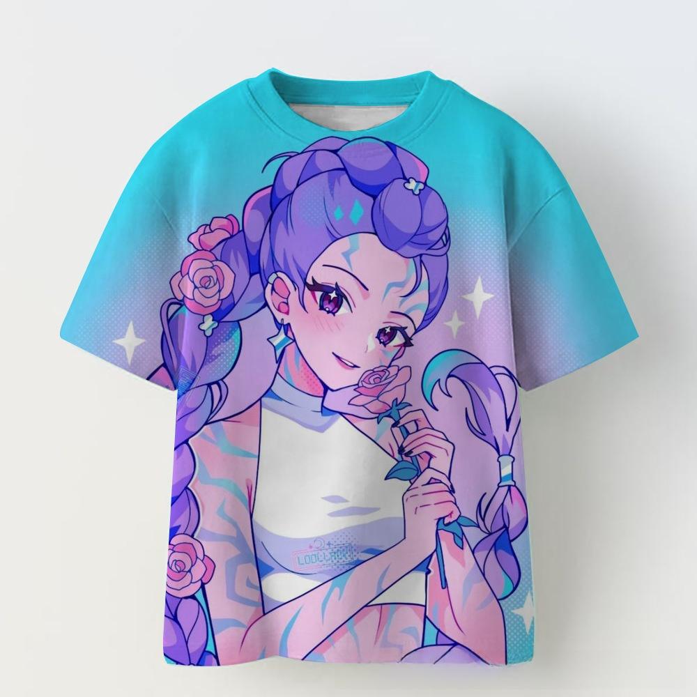 Korean Pop Music Demon Hunting Witch Group Short Sleeve T-Shirt Girl Casual Print Children's Shirt Top