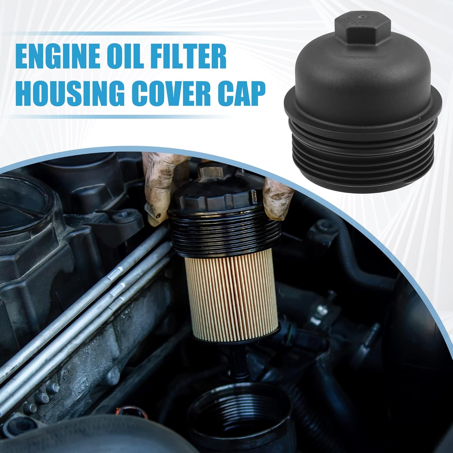 

Engine Oil Filter Housing Cover Cap 26350-3CAB1 for Kia Sedona 2015-2018 Plastic Black