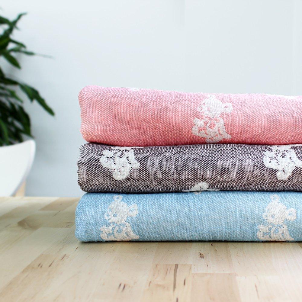 hiorie Made in Japan gauze baby mini blanket bear baby gauze birth blanket (Hiorie) 4-ply blanket, size, pattern, blue, blanket, gift,