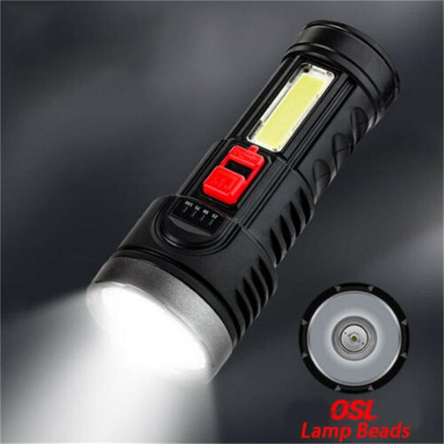 Super Bright LED Torch Flashlight Four Lighting Modes USB Rechargeable + Battery