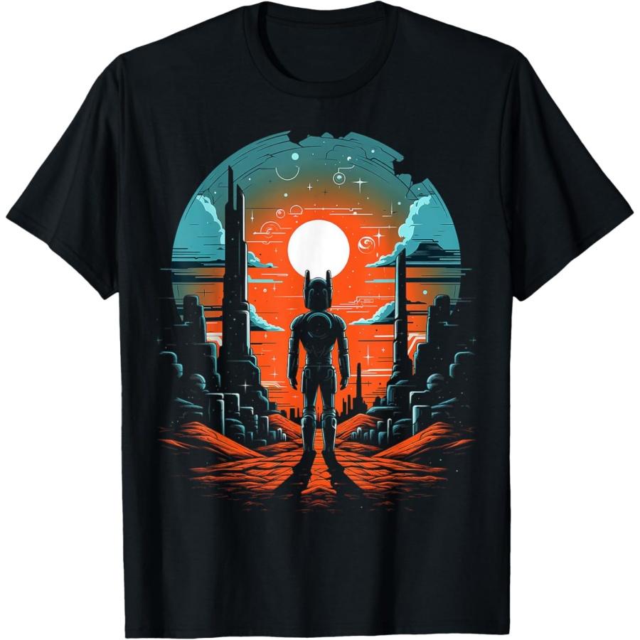Robot Art Graphic Fantasy Nature Motif Robot T-Shirt S