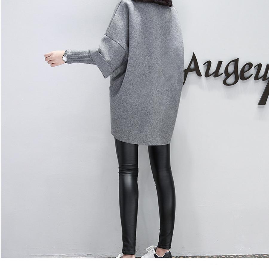 Fall Winter Plus Size Women's Loose Patchwork Long Sleeve Coat Casual Solid Color Sweatshirt Crew Neck Top