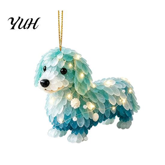 Acrylic Christmas Tree Ornaments Blue Glass House Hanging Ornament, Double Side Special Animal Theme Printed Decor Pendant, Festive Holiday