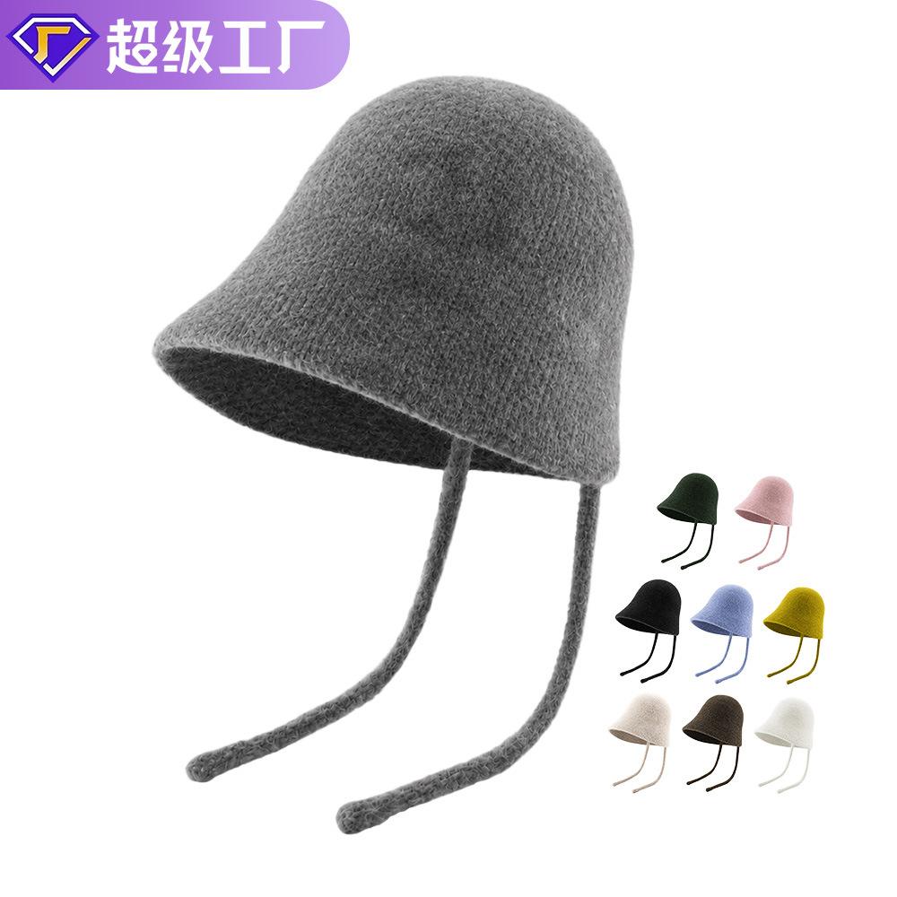 Autumn and winter knitted hat women's face small ear protector wool hat lace-up versatile windproof warm ear protector pullover hat