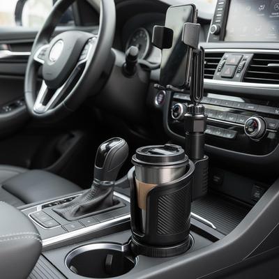 Cup Phone Holder For Car 2 In 1 Drink Extender With Phone Stand 360 Degree Rotation Non-Slip Car Water Bottle Holder For Vehicle