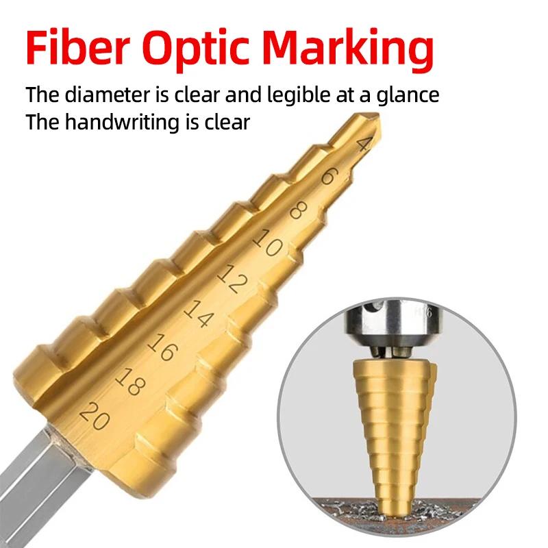 HSS Step Drill Bit Straight Groove Titanium Coated 4-12 4-20 3-12mm Wood Metal Hole Cutter Broca Cone Conical Stage Drill Tools