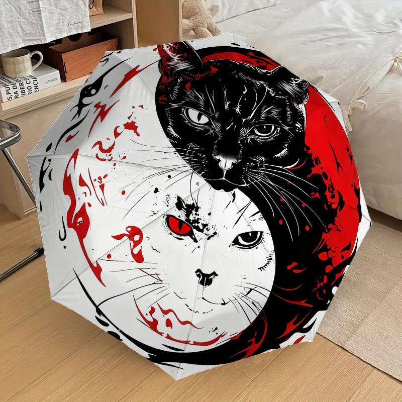 1pc Black Cat Yin Yang Automatic Folding Umbrella, Heavy Duty 8 Rib Iron Frame, Suitable for Travel, Daily Use, Birthday, Decor Gift 20