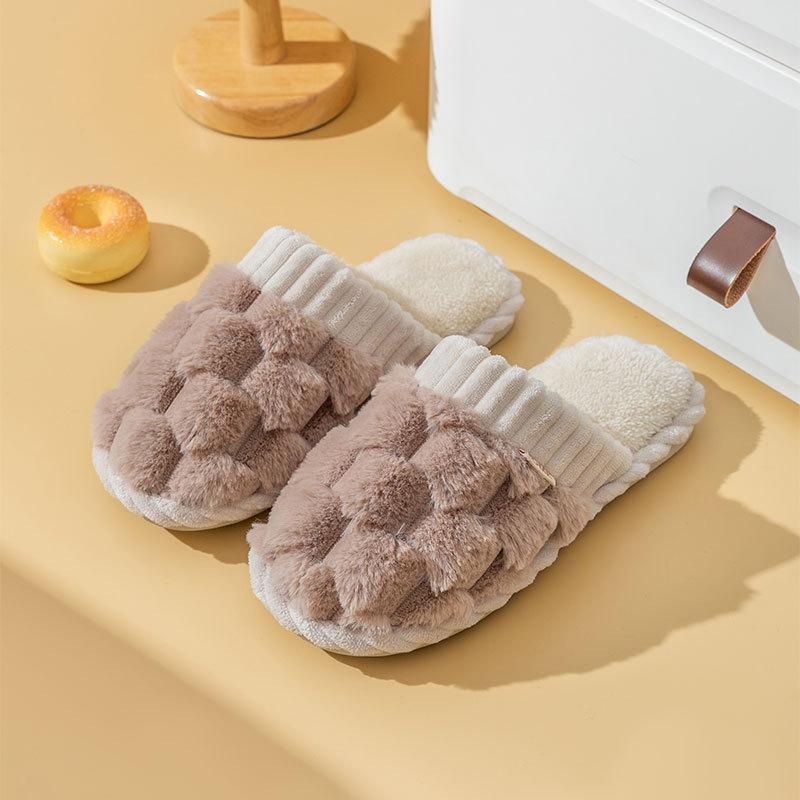 Cotton Slippers for Women In Winter, Suitable for Home Use In Spring and Autumn, Warm and Non Slip Indoors, with Plush Fur for Men