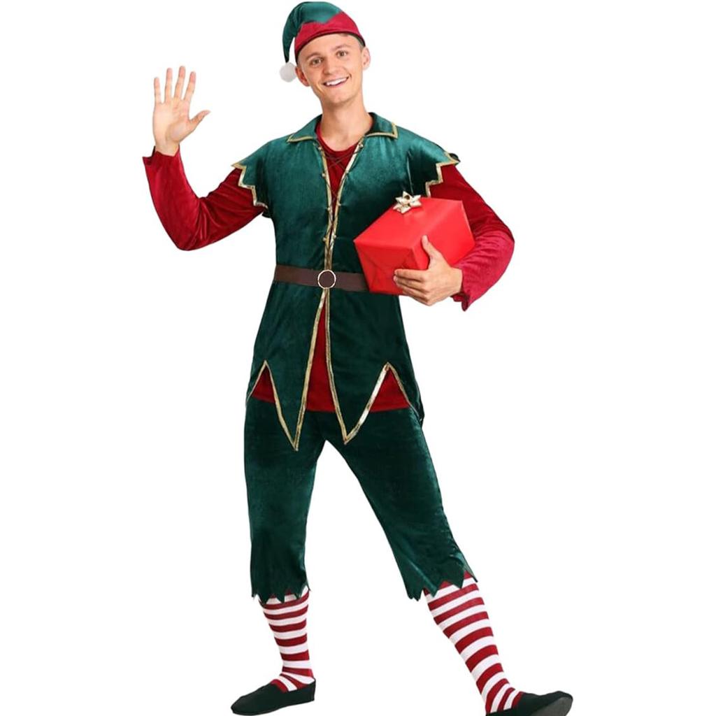 Mens' Long Sleeved Plush Christmas Performance Dress With Plush Hat Performance