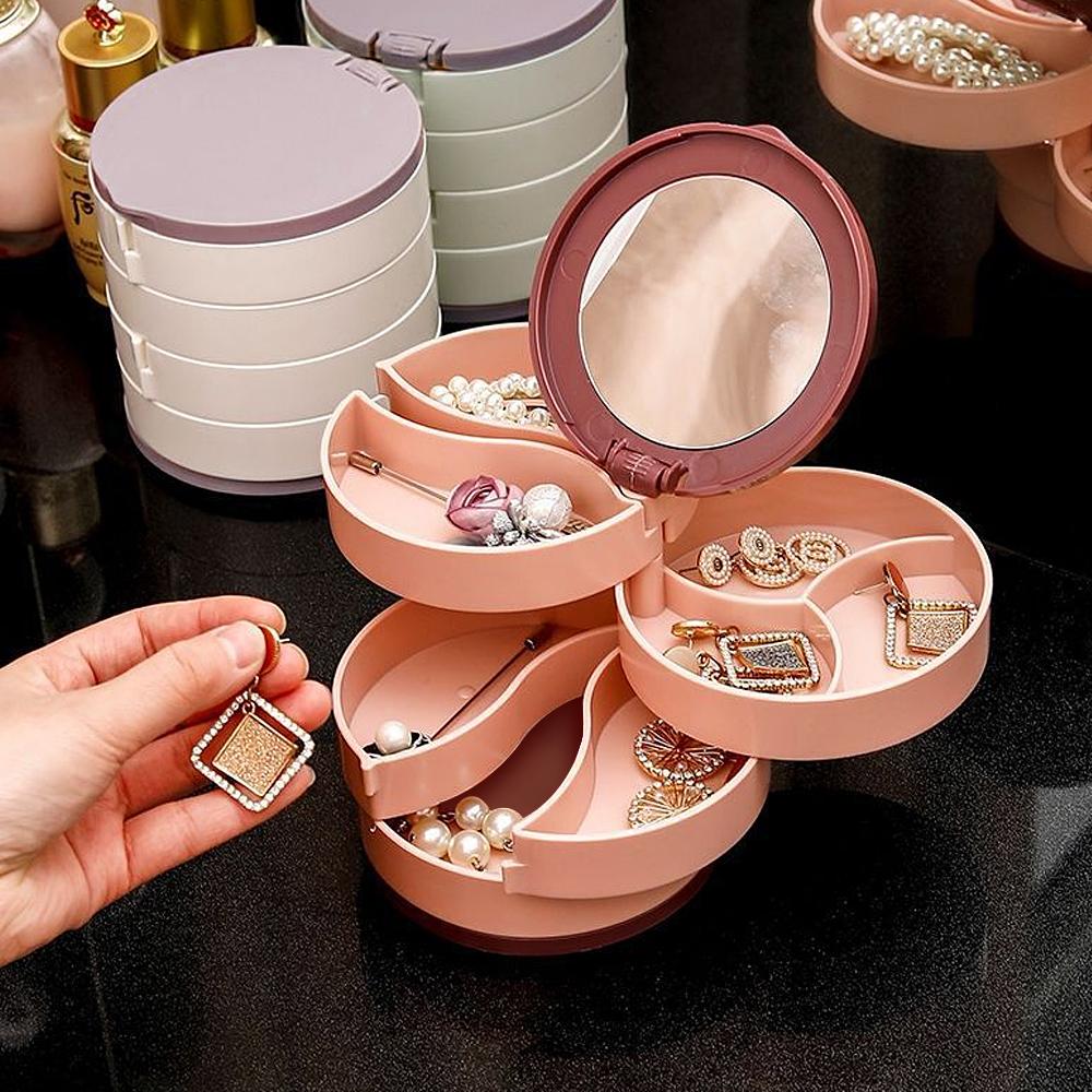 360 Degree Rotating Jewelry Holder Display Tray Jewelry Storage Box Multilayer Rotating Plastic Stand Earring Ring Box Cosmetics