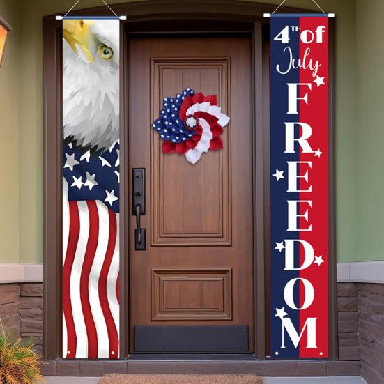 4th of July Patriotic Door Banners Outdoor Patriotic American Flag Hanging Porch