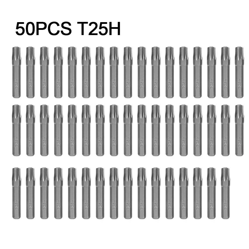 50pcs 4mm Small Hex Shank Screwdriver Bits Set T6H/T7H/T8H/T9H/T10H/T15H/T20H/T25H For Torx Plum Blossom Head Hand Tools