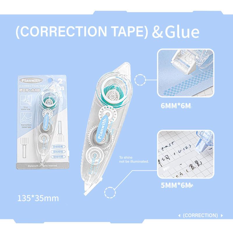 

2 в 1 Simplicity Correction Tape Glue Paste Tape Set Fashion Blue White Color Transparent Correction Tape Dispensing Glue Set белый