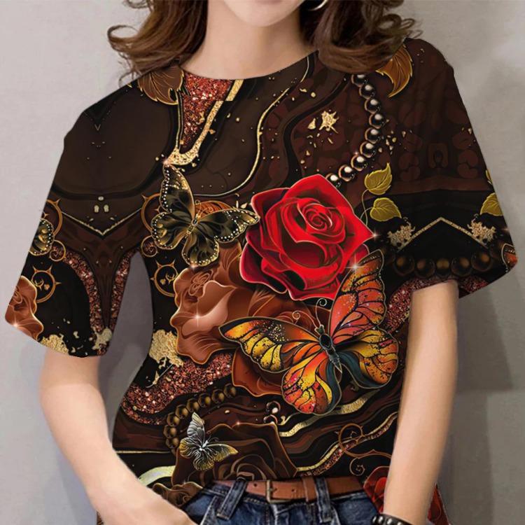 Women's Casual Daily Luxury T Shirt Short Sleeve O Neck Oversized Blouse Floral Print Harajuku Y2k Tees Tops