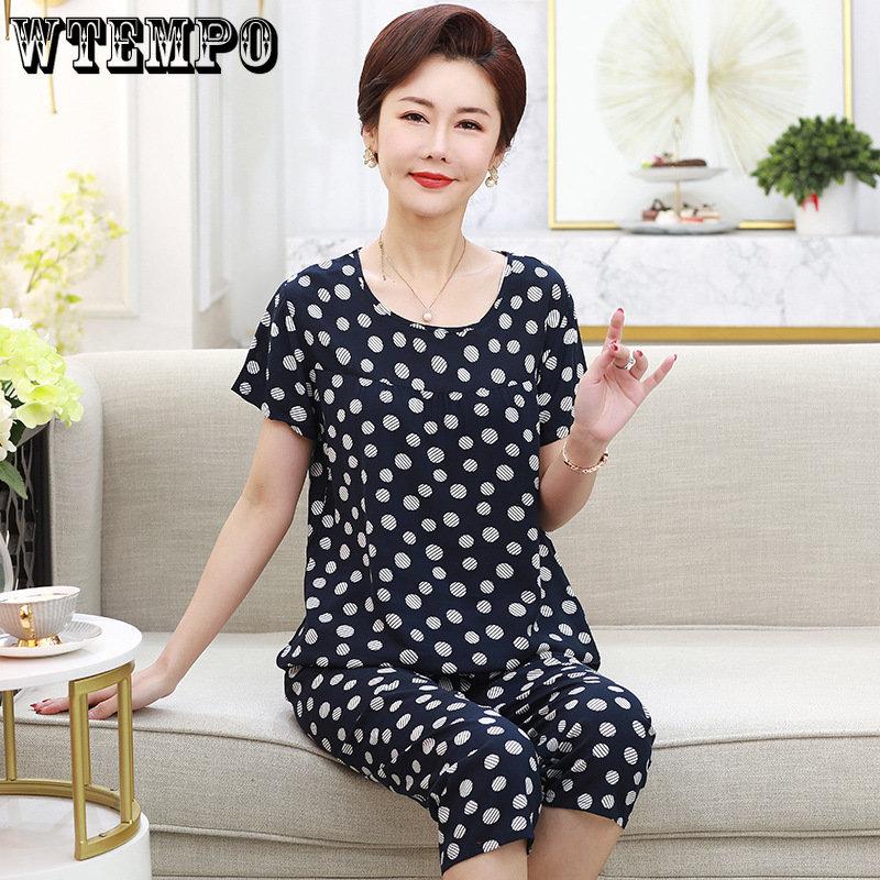 WTEMPO Sommer Mutter Zwei-stück Set Große Größe Großmutter Kleidung Kurzen ärmeln T-shirt Hosen Set Home Wear