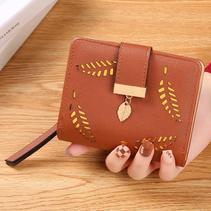Dámská korejská listová bifoldová peněženka na mince se zipem a držákem na karty