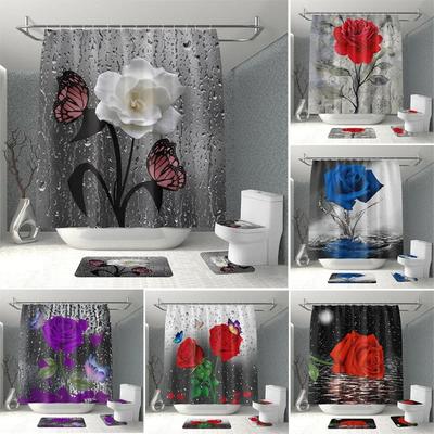 1Pc Rose Flower Bathroom Curtain With 12 Hooks 3D Digital Printing Shower Curtain Fashion Polyester Waterproof Bathroom Decor