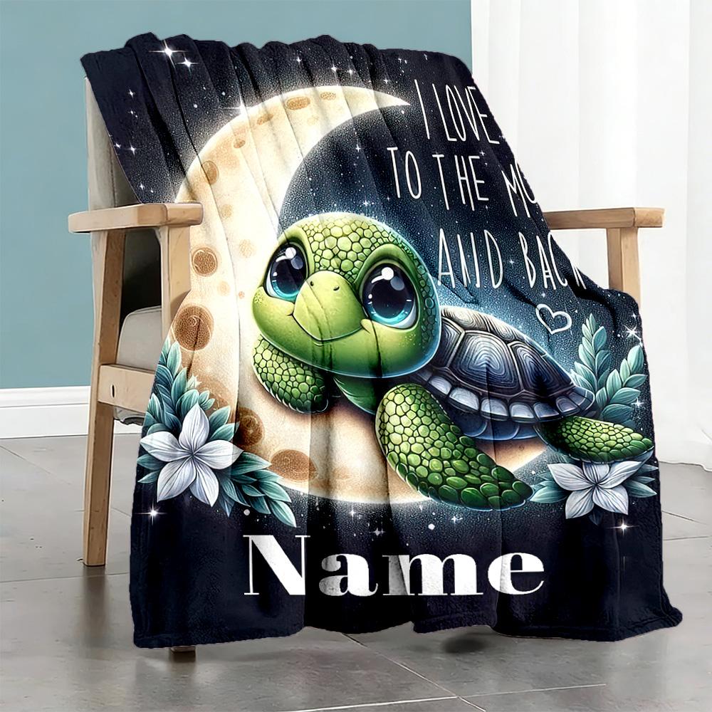 Goodnight Turtle Personalized Name Blanket Cozy Personalized Blanket Durable Comfort Perfect for Nap Seaside Office Chair Office All-Season Use