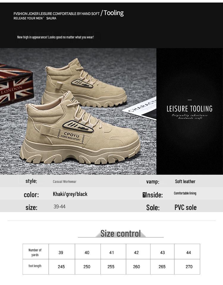 Men's Spring High-Top Breathable Non-Slip Work Shoes - Trendy, Wear-Resistant, All-Match Sports & Leisure Footwear