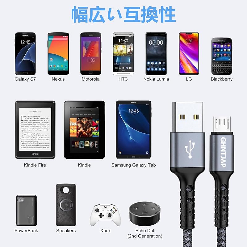 GHNTJAP micro USB cable Micro 1M fast charging USB2.0 data transfer android charging cable android charging cord Aquos/Sony XperiaAsus/Galaxy/Kindle