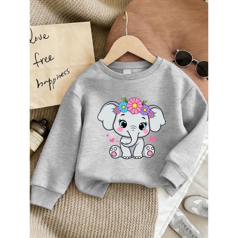 European sizes Cute Elephant Print Kids' Spring and Autumn Round Neck Hoodie for 0-3 Year Old Baby Kids, Comfortable and Simple Design