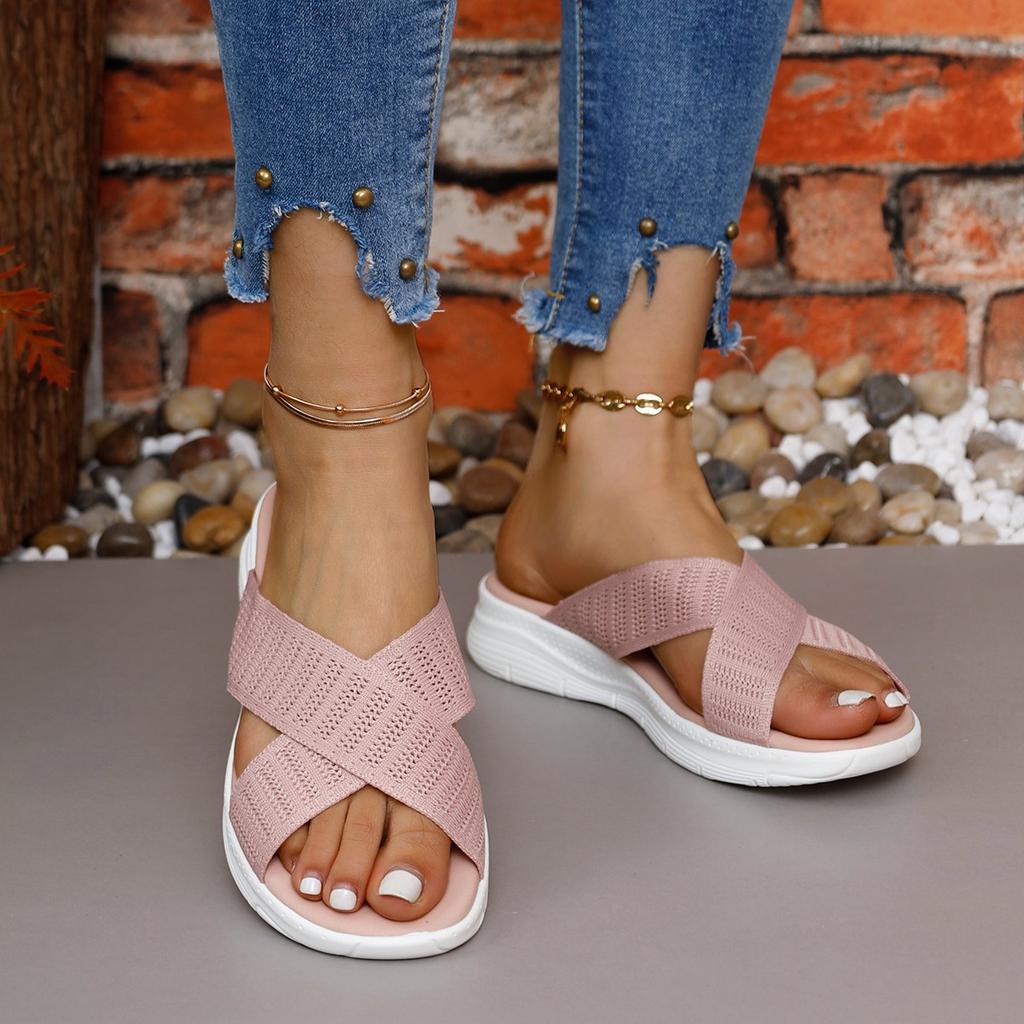 Fashion New Women Casual Slippers Indoor Outdoor Summer Shoes Women Low Heels Sandals Elastic Force Slippers Sandals Female Heeled Shoes