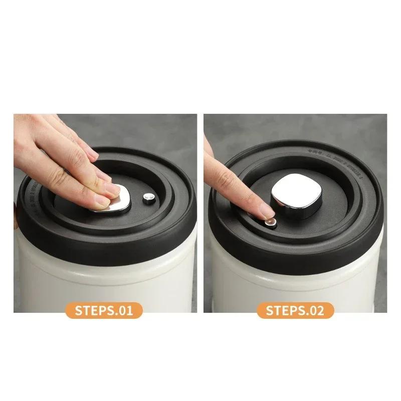 Coffee Bean Vacuum Sealed Tank Stainless Steel Grain Tea Nut Storage Press Type Vacuum Airtight Cans Kitchen Storage Organizer
