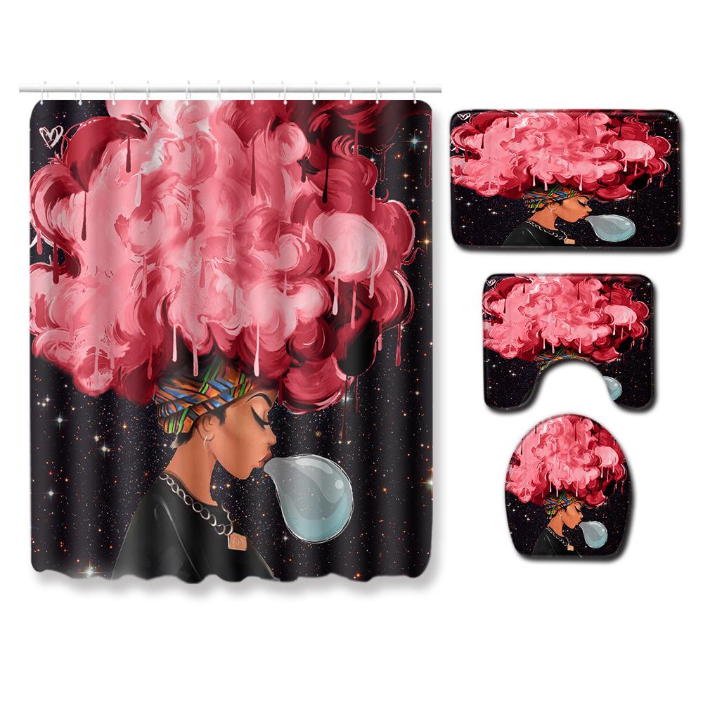 African American Women'S Bathroom Non-Slip Floor Mat, Shower Curtain Combination Carpet, European And American Style Explosion Woman