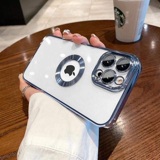 Luxury Logo Hole Soft Silicone Transparent Case For Iphone 14 13 12 11 Pro Max Xr Xs X 7 8 Plus Lens Protection Plating Cover