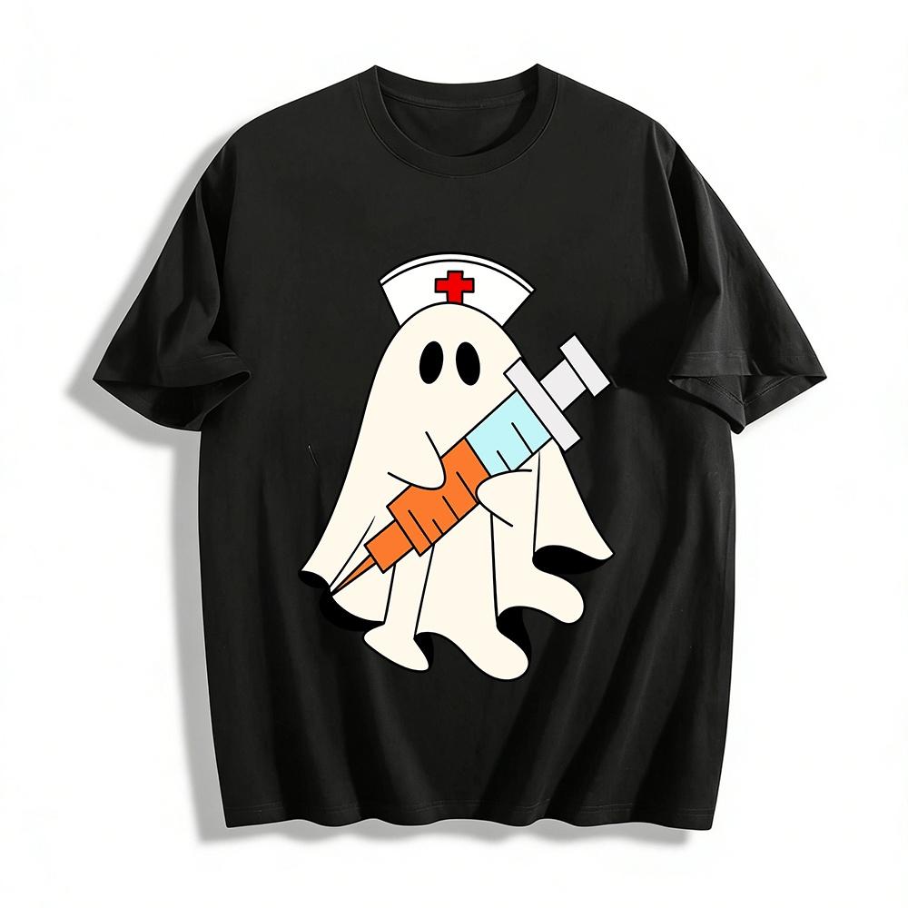 Halloween Ghost Nurse Fun Print Casual Top Pure cotton T-shirt XXS