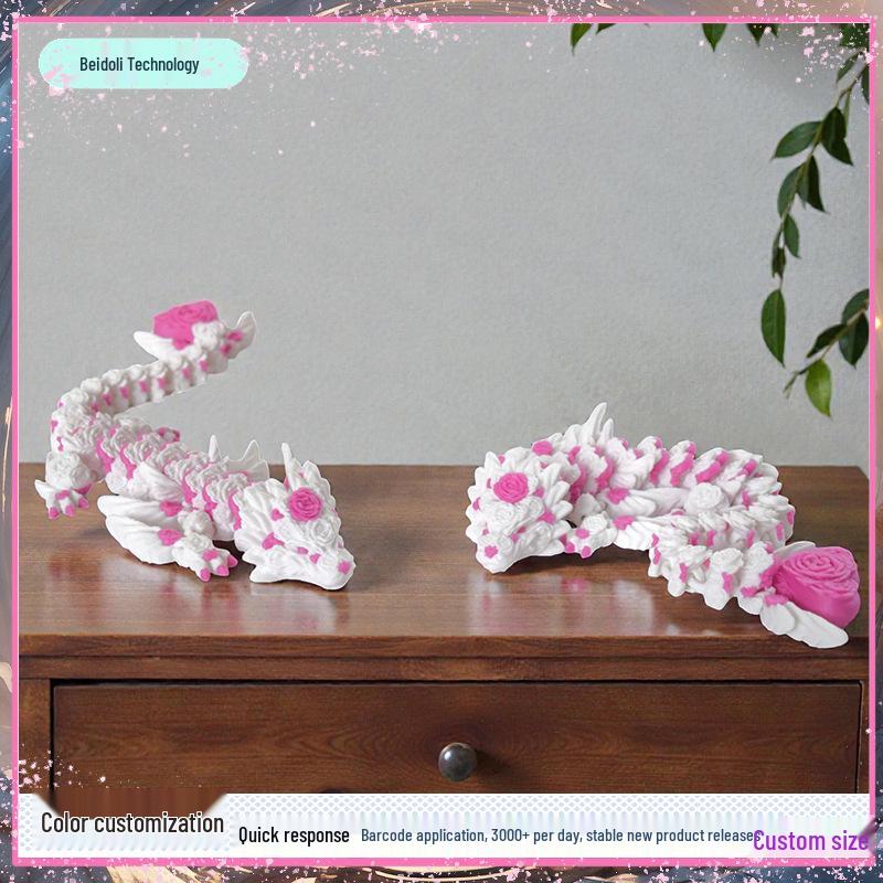 Dragon Rose Coeur 3D - Modèle de Figurine Articulée Mobile Ornement pour Enfants