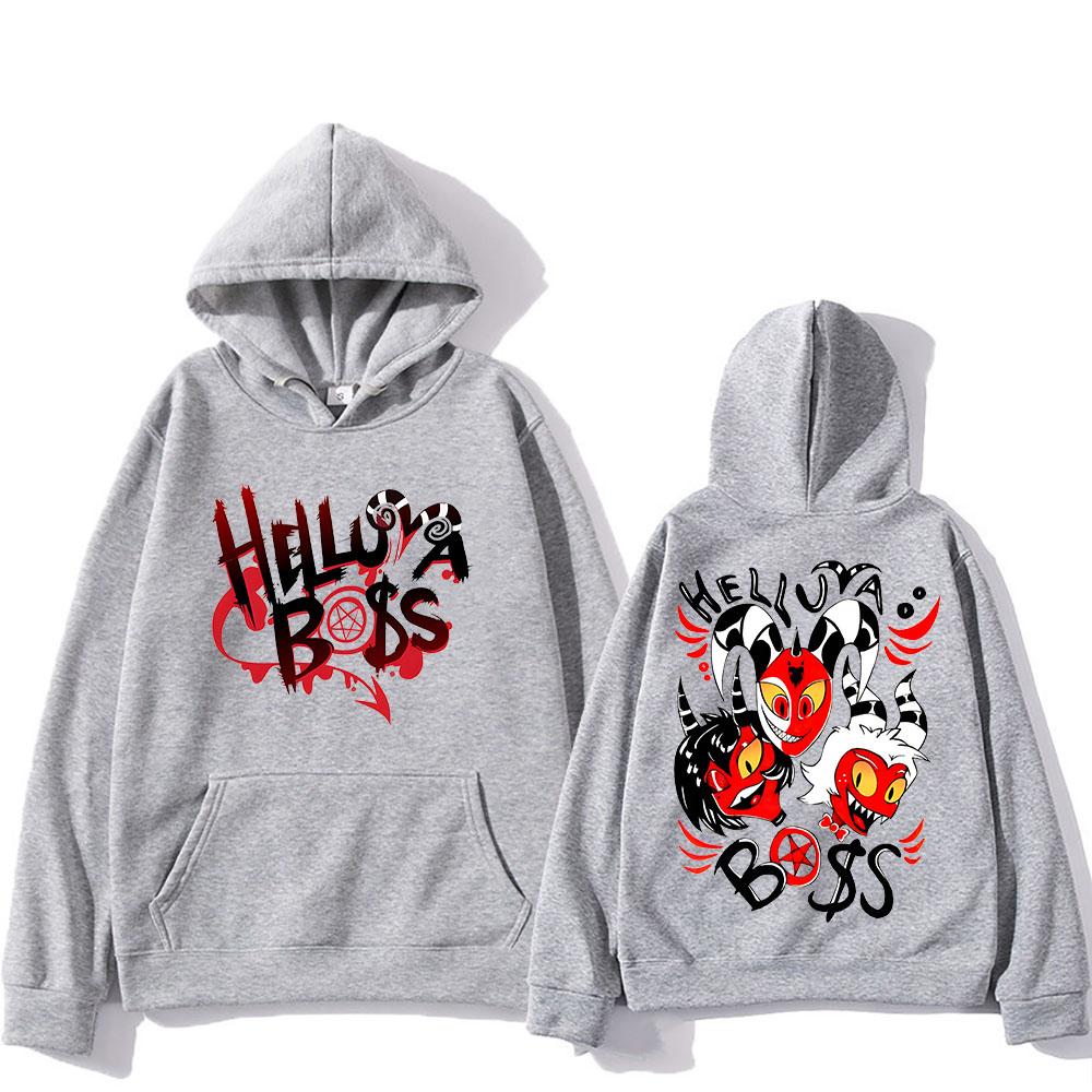 Helluva Boss Kapuzenpullover mit Anime-Print, Cartoon, bequem, langärmelig, Harajuku, Kawaii-Kleidung, Sudaderas, süßer Fleece-Kapuzenpullover