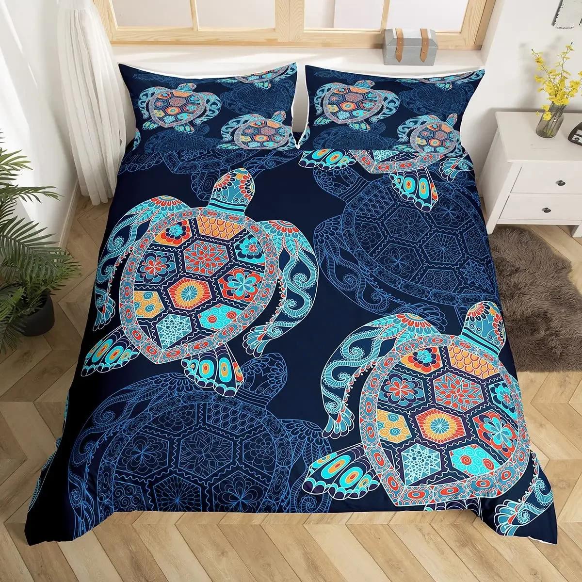 

Ocean Theme Sea Turtle Duvet Cover Reptile Tortoise Comforter Cover Microfiber Starry Sky Galaxy Bedding Set Single Queen Size EU Single(135*200cm)3pcs