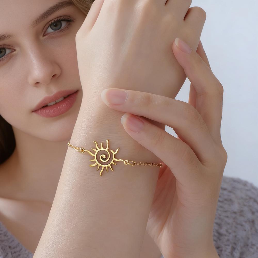 Cazador Stainless Steel Swirl Spiral Sun Totem Charm Bracelets Jewelry Gold Color Women's Hand Bracelet 2026 Trend Wholesale