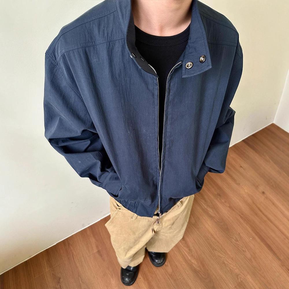 Cleanfit American Retro Harrington Blue Coat Men's Spring and Autumn High-end Short Loose Stand-up Jacket