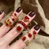 Ankola Red Love Drip Glaze Ring, Women'S Light Luxury Retro Index Finger Ring, High-End Feeling Stacked Ring
