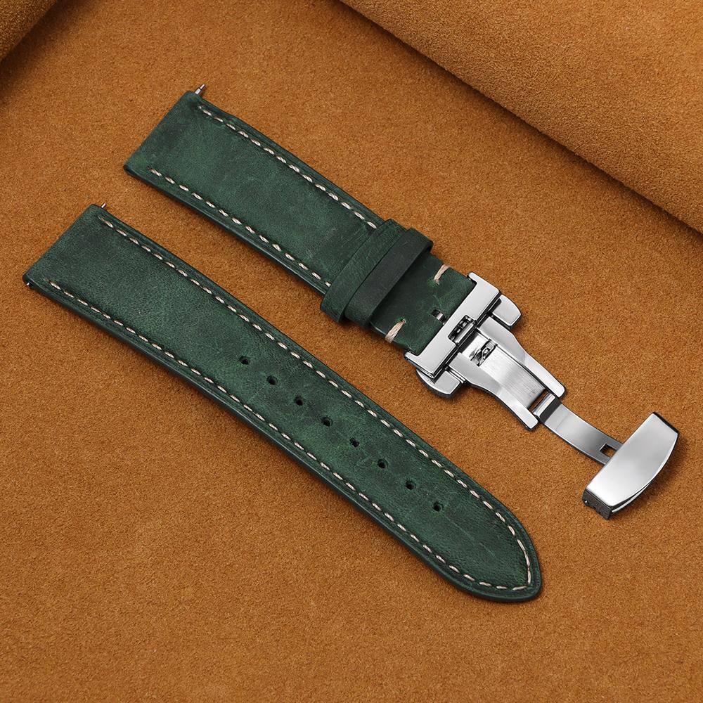 16/18/20/22/24mm Stitching Cowhide Strap for Omega for Wrist Bracelet for Seiko Vintage Leather Watch Band Butterfly Buckle Belt