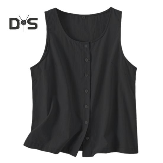 Damen Sommer Weste Rundhals Ärmellos Loose Fit Tops Einfarbig Knopfleiste Design Tank Tops Streetwear
