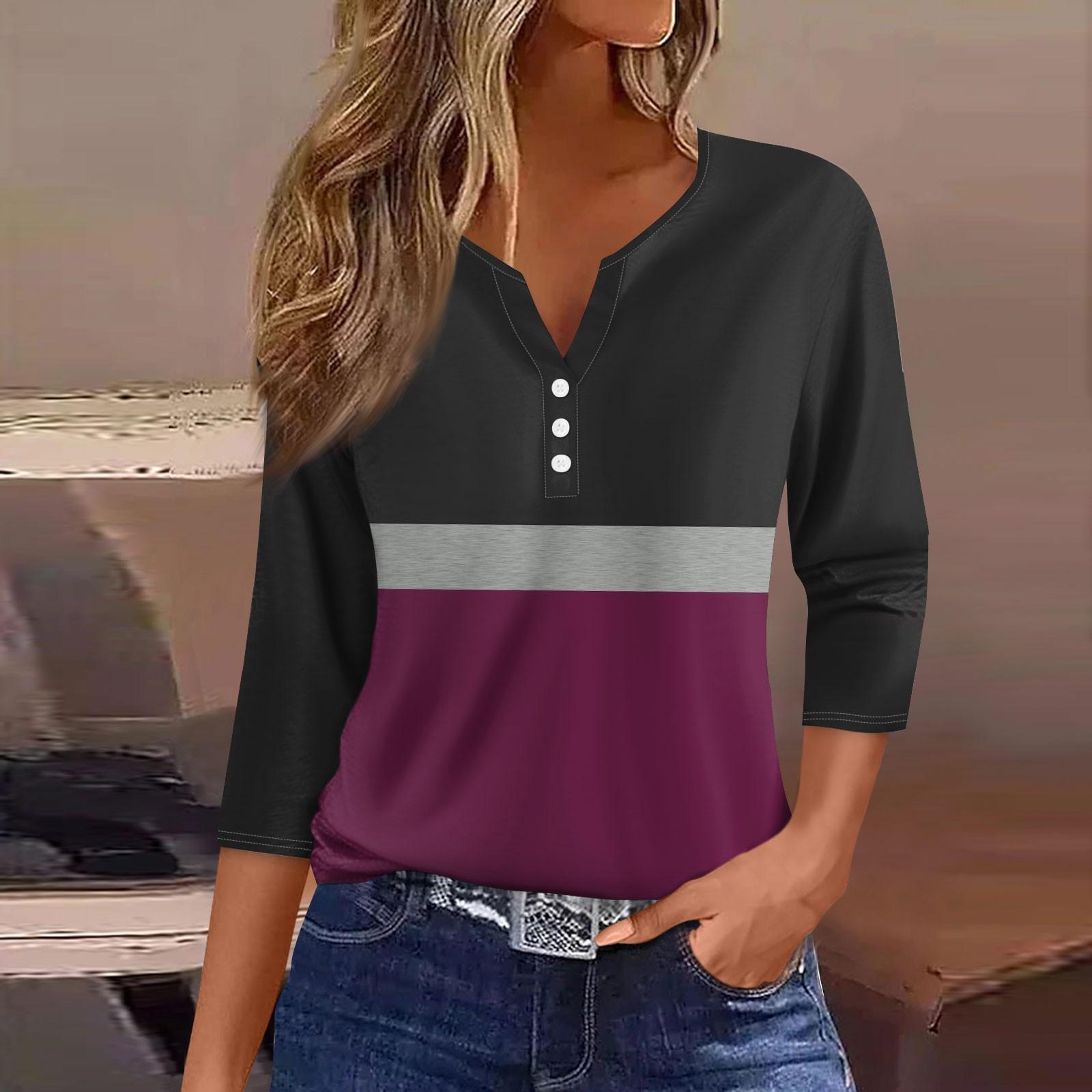 

Жен. Футболка Футболка С принтом Пуговицы Рукав 3/4 Повседневные Выходные Мода Классический V-образный вырез Обычный Топ XXL